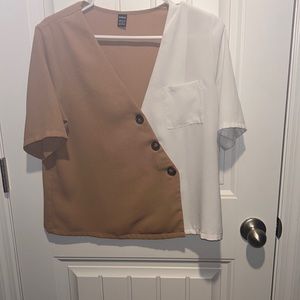 Two toned patched pocket blouse